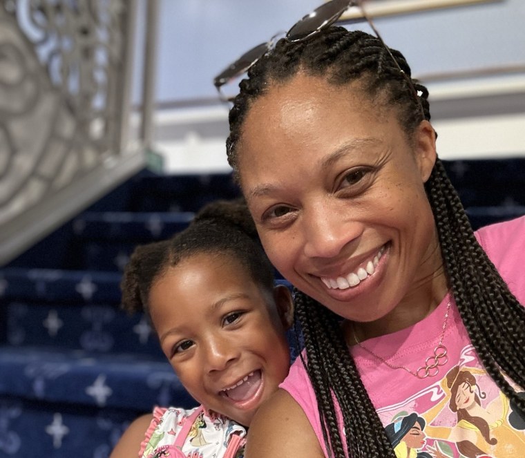 Allyson Felix and with 4-year-old daughter, Camryn.